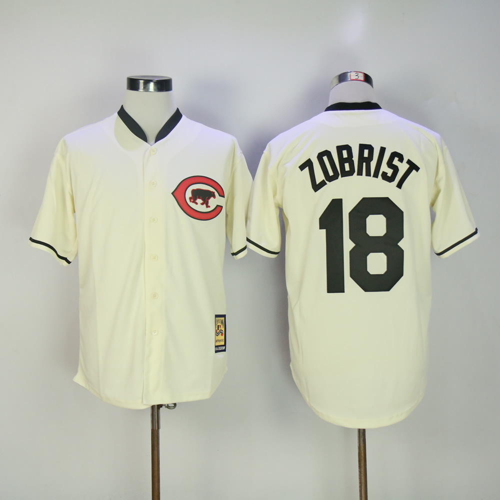 Men Chicago Cubs #18 Zobrist Cream Throwback MLB Jerseys->chicago cubs->MLB Jersey